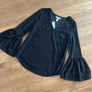 White House Black Market Bell Sleeve Lace Tunic Top Black Size Small
